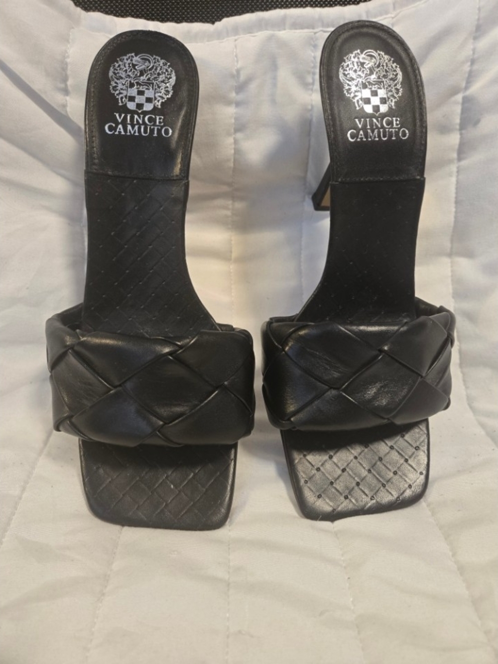 Vince Camuto Black Braided Strap Square Toe Heels Size 10